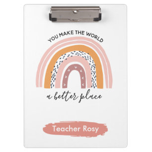 Teacher Clipboards Boho Rainbow Pink Personalized