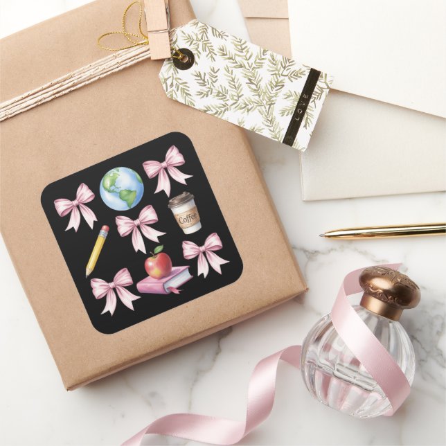 Teacher Coffee Bow Cute Appreciation Gifts  Square Sticker (Gifting)