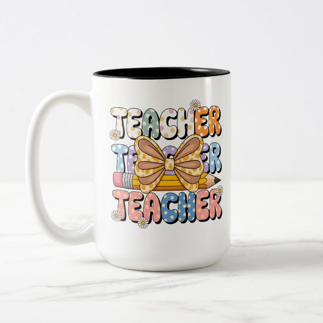 Teacher coffee race Two-Tone coffee mug (Left)