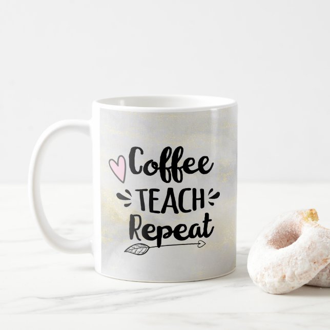 Teacher Coffee Teach Repeat Cute Gift Mug (With Donut)