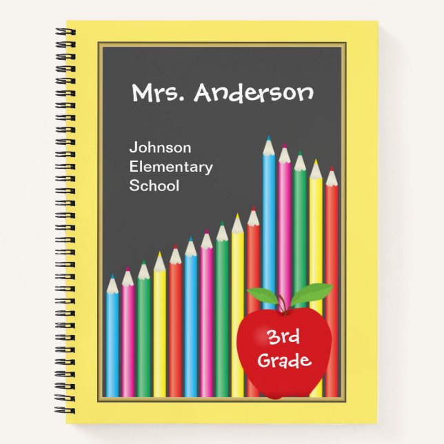 Teacher Coloured Pencils and Red Apple Notebook (Front)