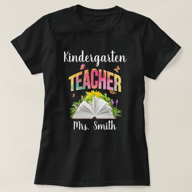Teacher Colourful Book and Butterflies  T-Shirt (Design Front)
