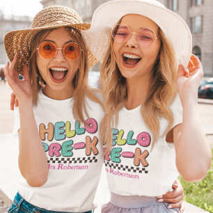 Teacher colourful retro pre-k t-shirt