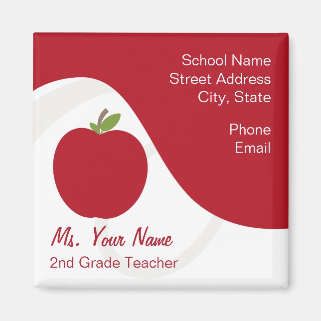 Teacher Contact Magnet - Red Apple (Front)