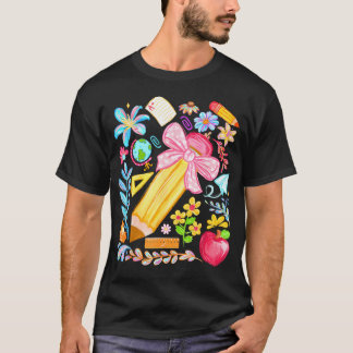 Teacher Coquette Bow Pencil Happy First Day Back T-Shirt