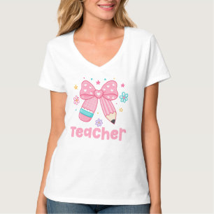 Teacher, Coquette Pencil Bow T-Shirt