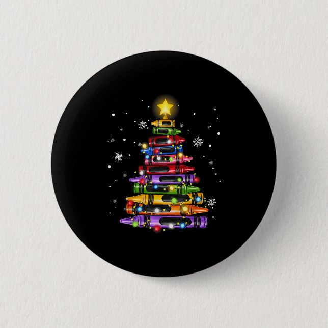 Teacher Crayon Christmas Tree Lights Student Schoo 6 Cm Round Badge (Front)