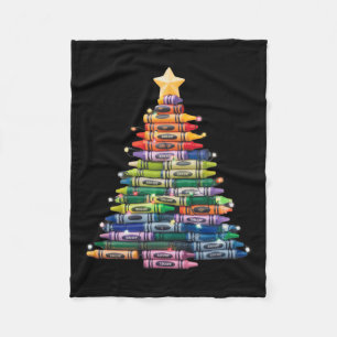 Teacher Crayon Christmas Tree Lights Student Schoo Fleece Blanket