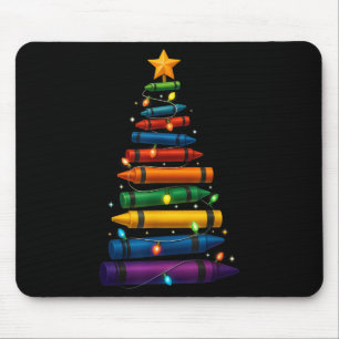 Teacher Crayon Christmas Tree Lights Student Schoo Mouse Pad