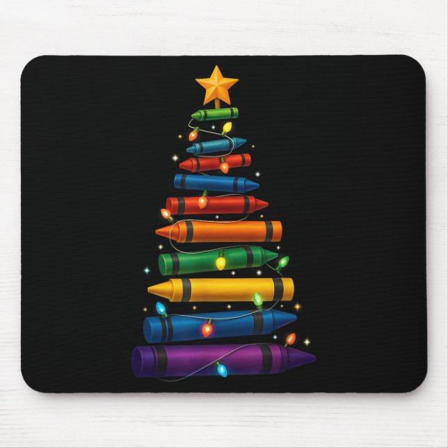 Teacher Crayon Christmas Tree Lights Student Schoo Mouse Pad (Front)