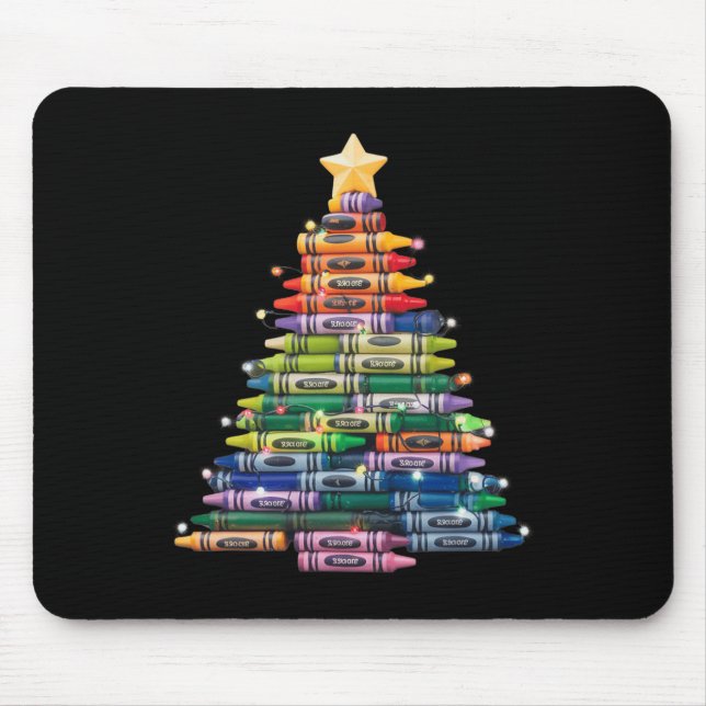 Teacher Crayon Christmas Tree Lights Student Schoo Mouse Pad (Front)