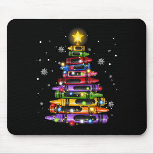Teacher Crayon Christmas Tree Lights Student Schoo Mouse Pad
