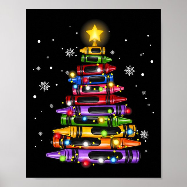 Teacher Crayon Christmas Tree Lights Student Schoo Poster (Front)