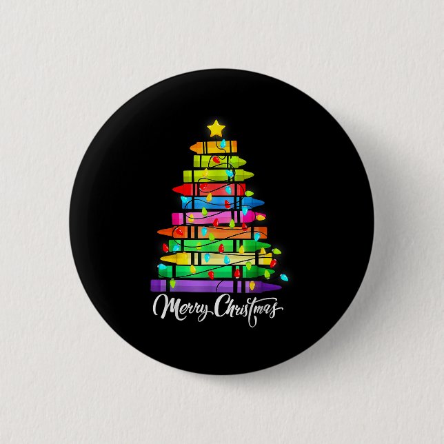 Teacher Crayon Merry Christmas Tree Lights School  6 Cm Round Badge (Front)
