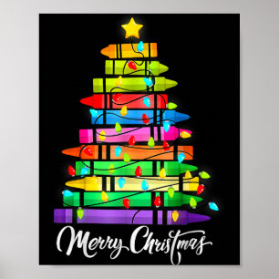 Teacher Crayon Merry Christmas Tree Lights School  Poster