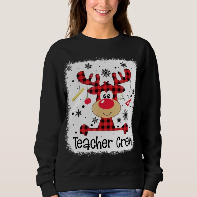 Teacher Crew Cute Red Plaid Reindeer Snow Lover Ch Sweatshirt (Front)
