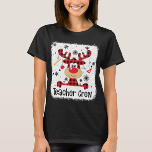 Teacher Crew Cute Red Plaid Reindeer Snow Lover Ch T-Shirt