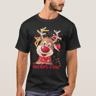 Teacher Crew Cute Rudolph Reindeer Wearing Lights T-Shirt