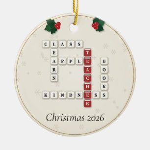 Teacher Crossword Letter Tiles Holly Year Ceramic Tree Decoration