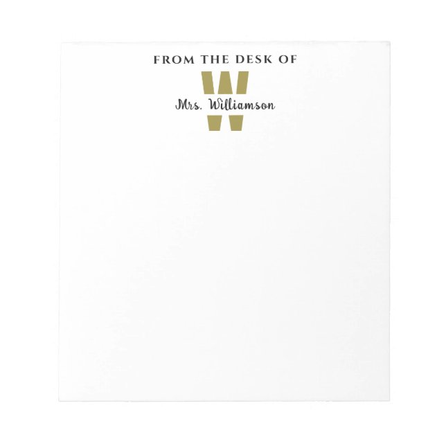 Teacher Custom Name Monogram From The Desk Of Notepad (Front)