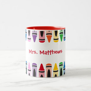 Teacher Cute Colour Crayon Monogram Two-Tone Coffee Mug