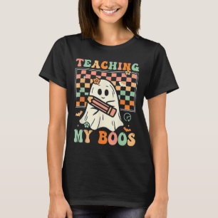 Teacher Cute Ghost Groovy Teacher Halloween Teachi T-Shirt