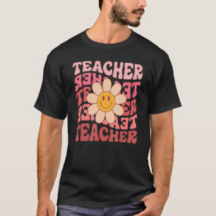 Teacher Daisy Flowers Retro Groovy 70s Valentine's T-Shirt