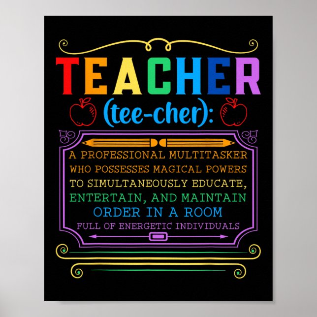 Teacher Definition - Funny Teaching School Teacher Poster (Front)