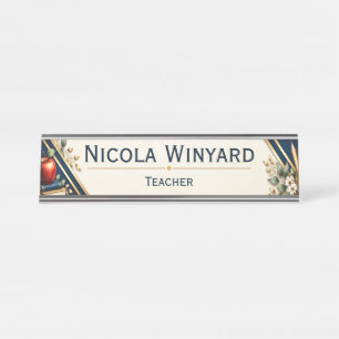 Teacher Desk Name Sign Apple & Books