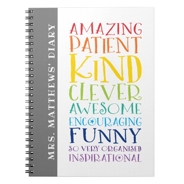 TEACHER DIARY colourful rainbow bold word stack Notebook (Front)
