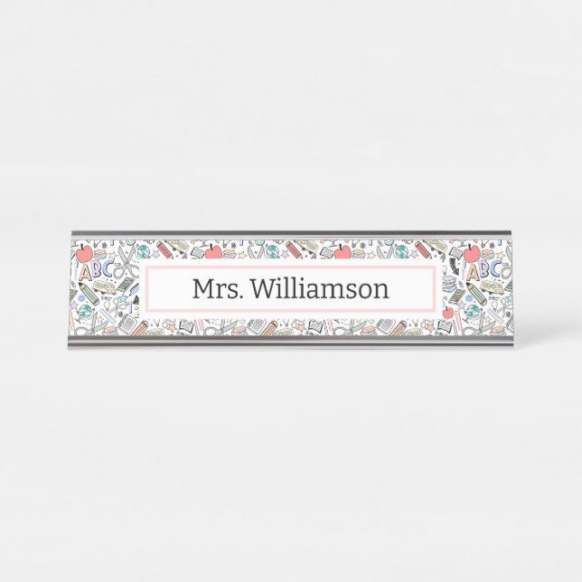 Teacher Doodle Icon Fun  Desk Name Plate (Front)