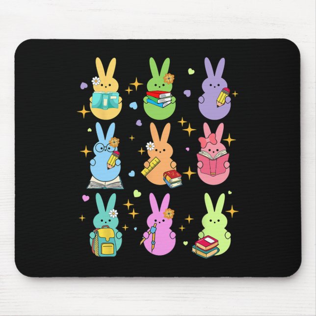 Teacher Easter Bunny Happy Easter Egg Groovy Stude Mouse Pad (Front)