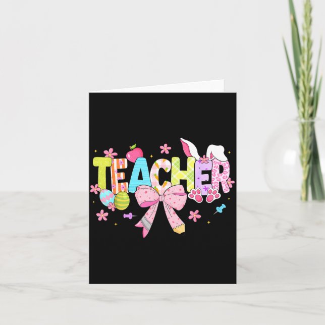 Teacher Easter Egg Coquette Bunny Rabbit Pencil Card (Front)
