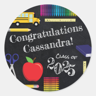 Teacher Education Chalkboard Graduation Classic Round Sticker