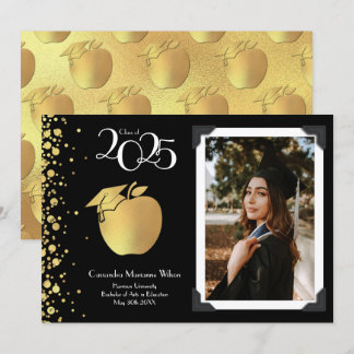 Teacher Education Gold Graduation Black Invitation