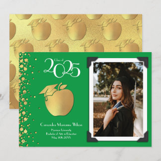 Teacher Education Gold Graduation Green Invitation