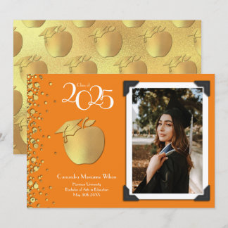 Teacher Education Gold Graduation Orange Invitation