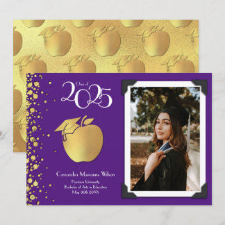 Teacher Education Gold Graduation Purple Invitation