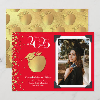 Teacher Education Gold Graduation Red Invitation