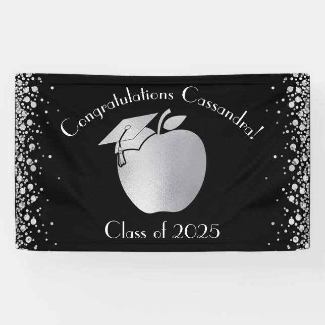 Teacher Education Graduation Black Silver Banner (Horizontal)