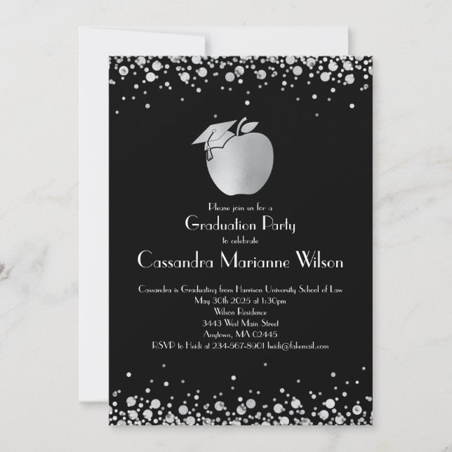 Teacher Education Graduation Black Silver Invitation (Front)