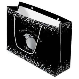 Teacher Education Graduation Black Silver Large Gift Bag