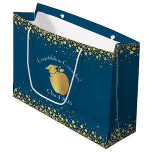 Teacher Education Graduation Blue Gold Large Gift Bag