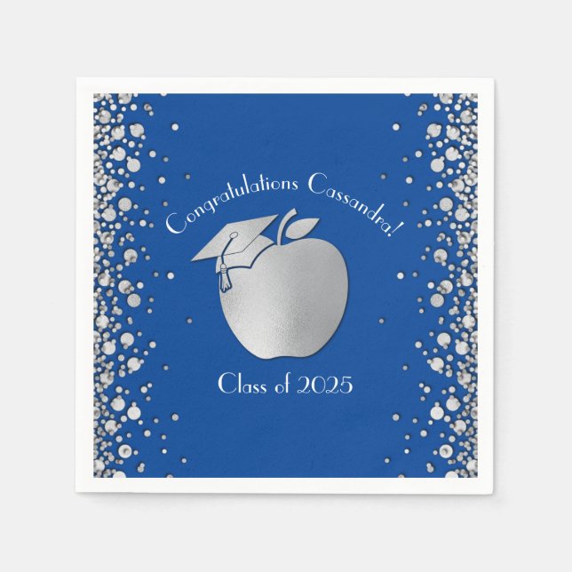 Teacher Education Graduation Blue Silver Napkin (Front)