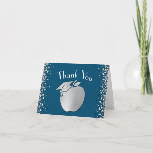 Teacher Education Graduation Blue Silver Thank You Card
