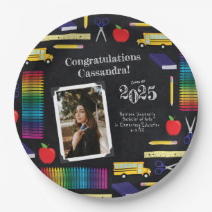 Teacher Education Graduation Chalkboard Portrait Paper Plate