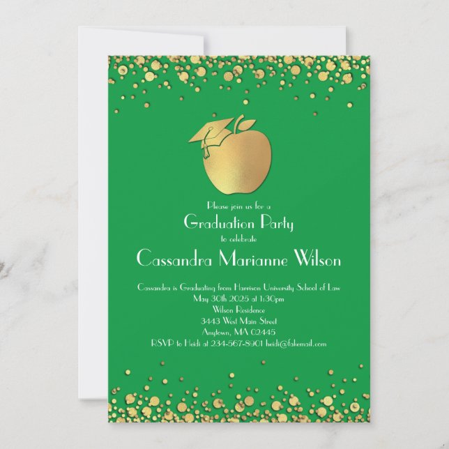 Teacher Education Graduation Green Gold Invitation (Front)