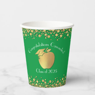 Teacher Education Graduation Green Gold Paper Cups