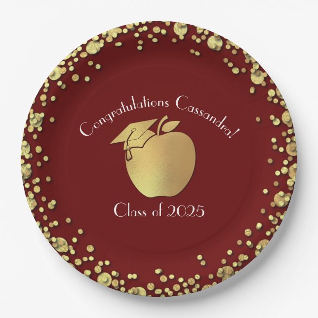 Teacher Education Graduation Maroon Gold Paper Plate (Front)
