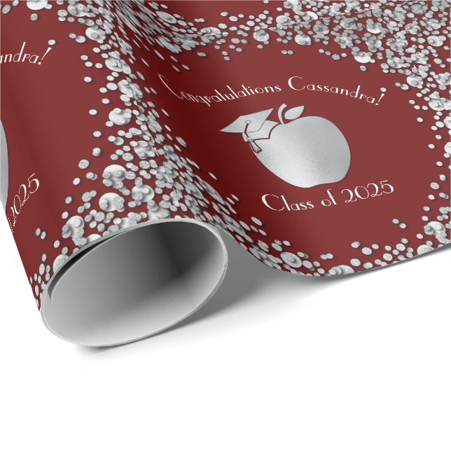 Teacher Education Graduation Maroon Silver  Wrapping Paper (Roll Corner)
